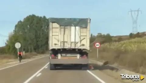 Un camión destroza las señales provisionales en una carretera de Palencia